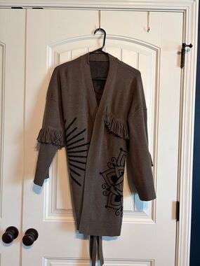 Brown Fringe Open-Front Sweater Cardigan